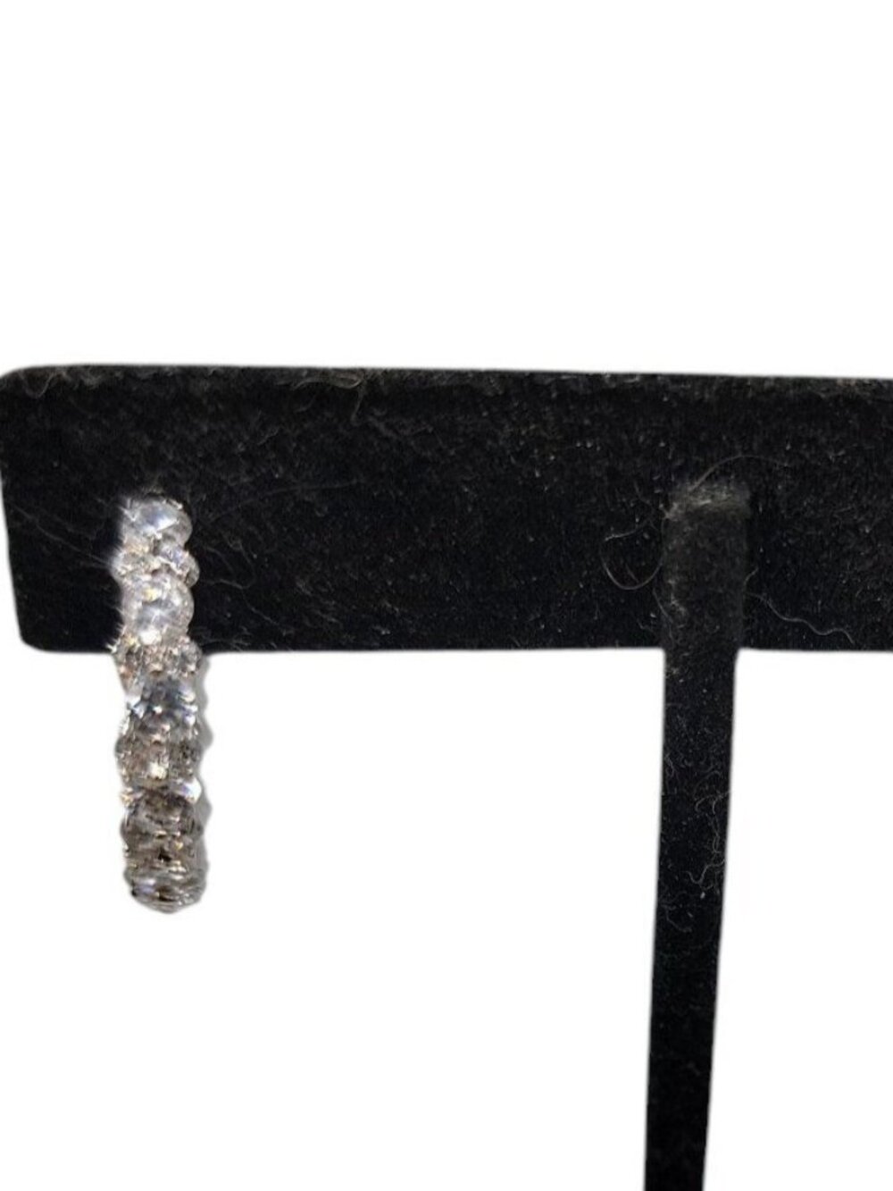 Cubic Zirconia Pave Sterling Hoop Earrings Latch Closure 925 Setting Sparkling - Picture 8 of 14